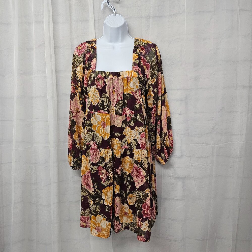 En Creme Dress Mini Floral Boho Cottage Purple Orange Whimsical M